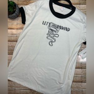 Let’s Unwind Black & White Cassette Tape T-shirt (medium, m LuLaRoe Liv LLR)